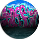 Purple Graffiti Wall, Street Art Round Wall Art, 11"