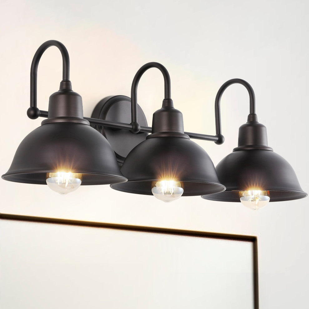 Frisco Farmhouse Industrial Iron LED Vanity, Oil Rubbed Bronze, 3-Light
