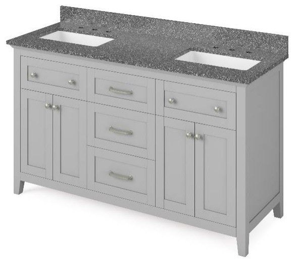 Chatham Traditional 60" Grey Double Sink Vanity, Boulder Cultured Marble Vanity