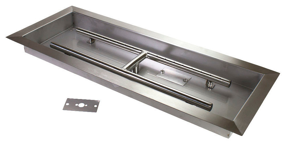 24" x 8" Rectangular Fire Pit Burner w/ Pan, Stainless Steel