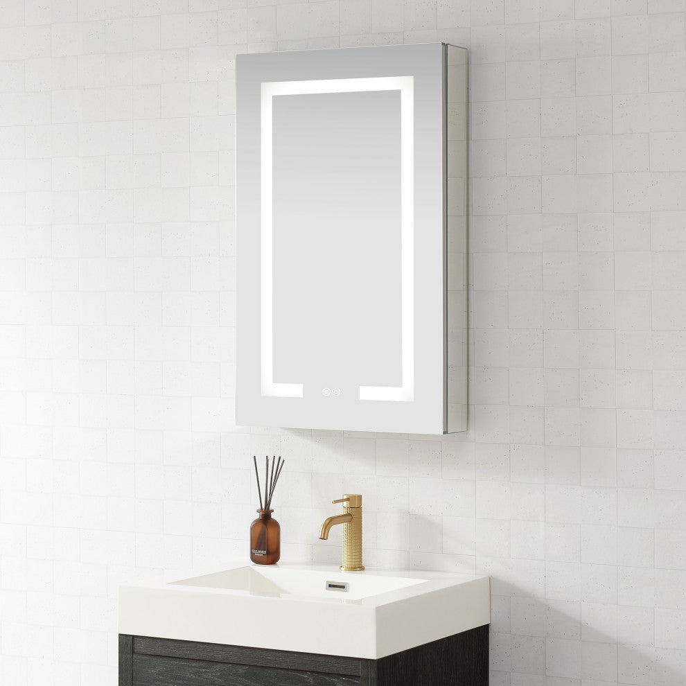 Santona Wall Medicine Cabinet, Frameless LED Mirror, Silver, 20"w X 32"h