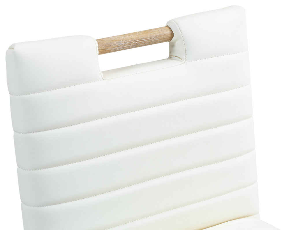 Aimee Upholstered Counter Stool, Cream, Vegan Leather, Natural Oak Finish