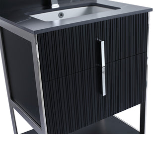 Serenity Bath Vanity, Black Matte, Chrome, Black Marble Stone Top, 1-Hole