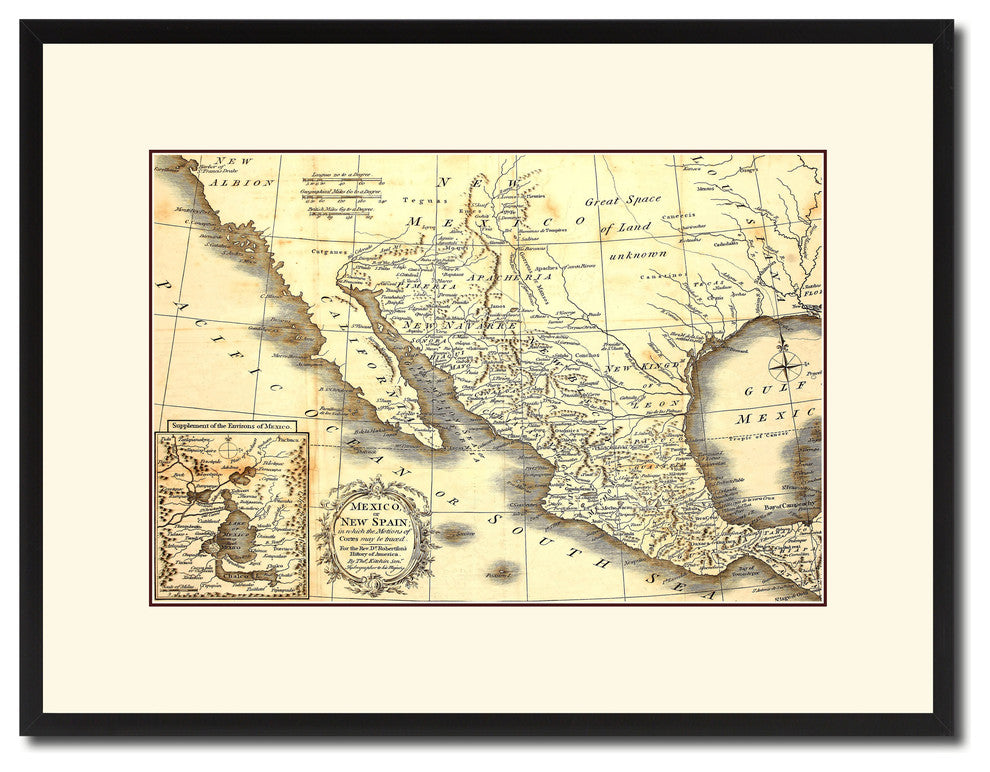 Mexico Vintage Antique Map Wall Art, 16"x21"