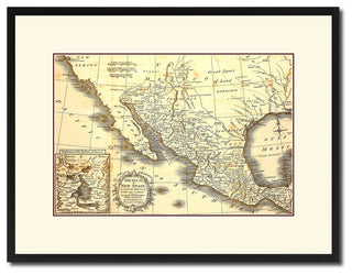 Mexico Vintage Antique Map Wall Art, 16"x21"