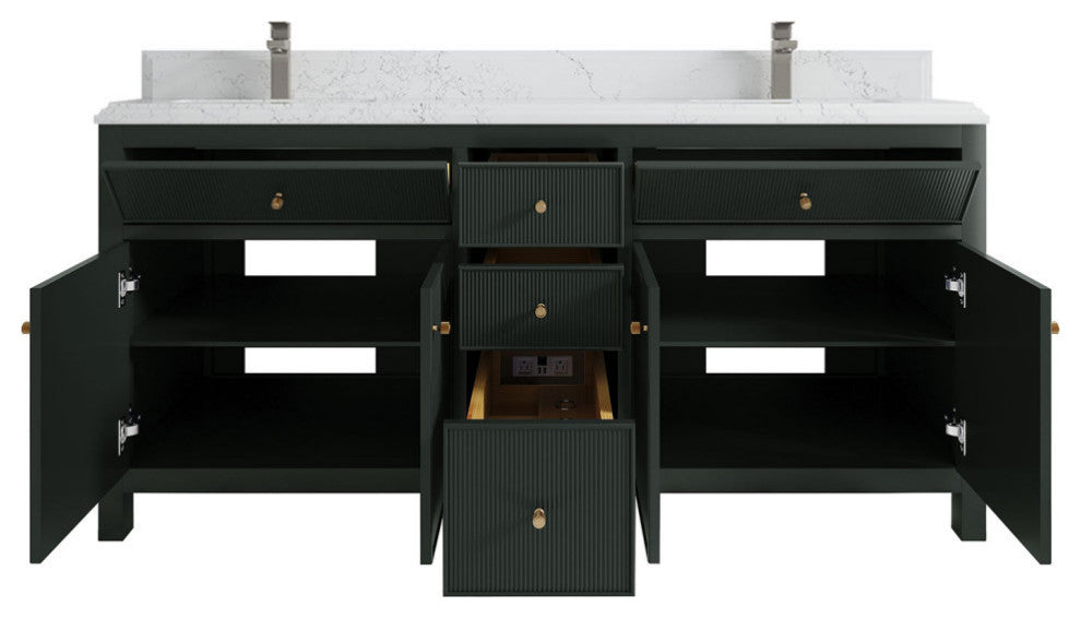 Sonoma 72 Double Sink Reeded Bath Vanity in Dark Forest Green 1.5" Empira Quartz