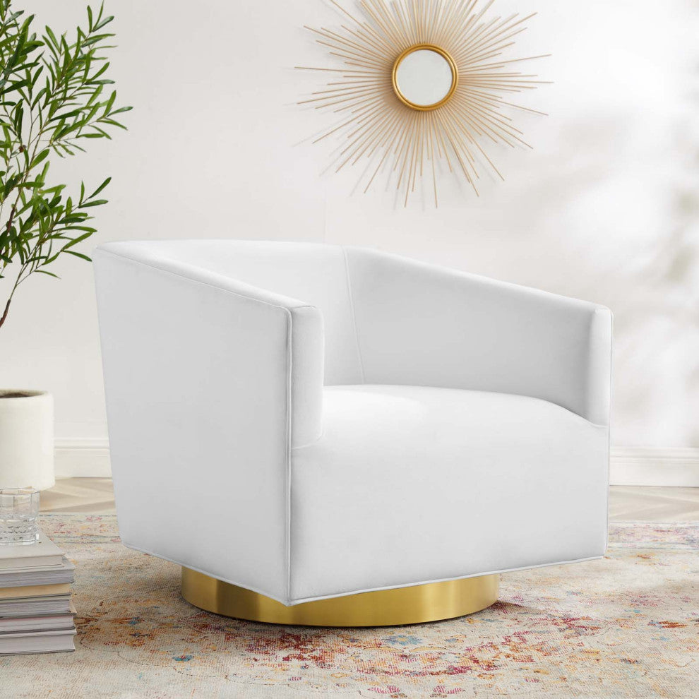 Twist Accent Lounge Performance Velvet Swivel Chair, Gold White
