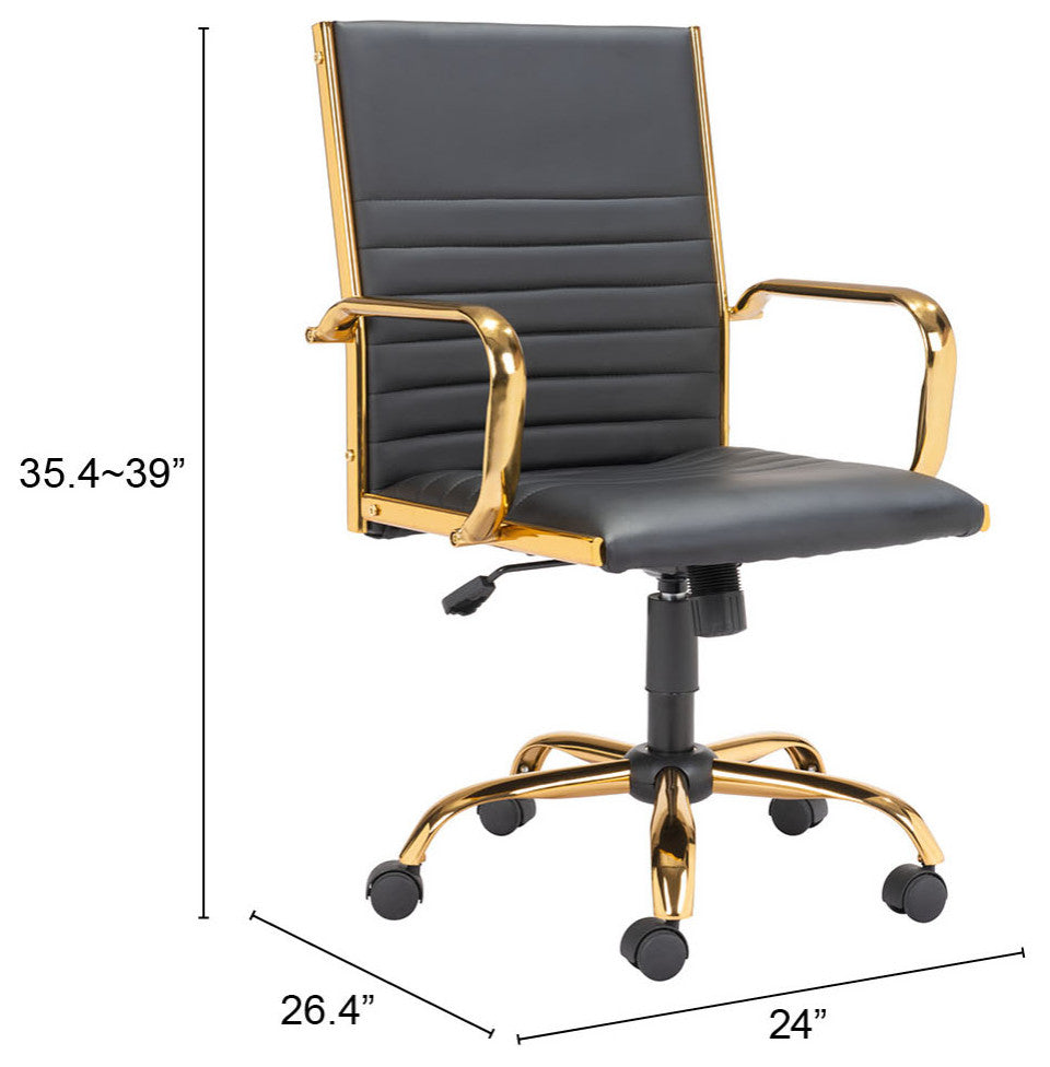 Computer Chair, Faux Vinyl Leather, Steel, Black, Gold, Home Business Office