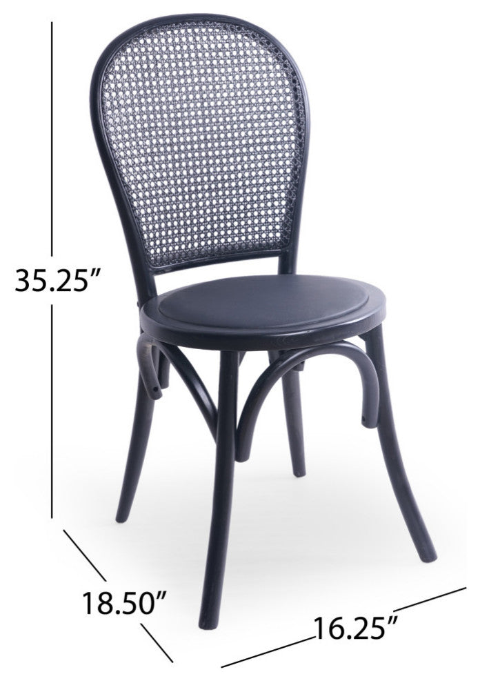 Cano Beech Wood and Rattan Dining Chair With Faux Leather Cushion, Set of 2, Black/Black