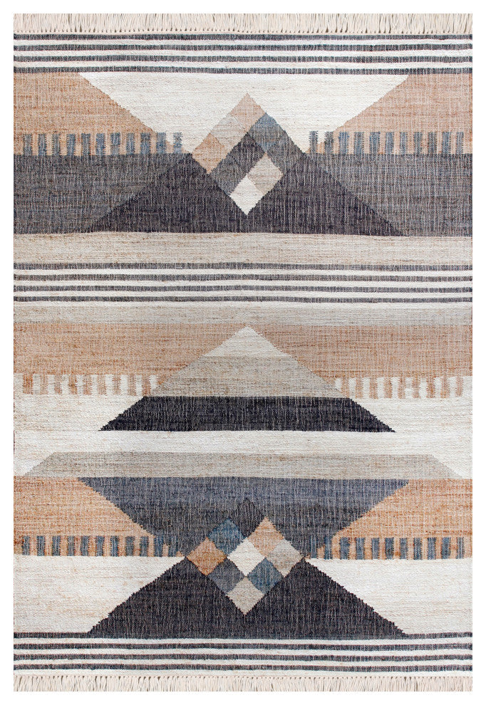 Elevated Geometric Handwoven Jute and Cotton Dhurrie Area Rug, 2' X 3'