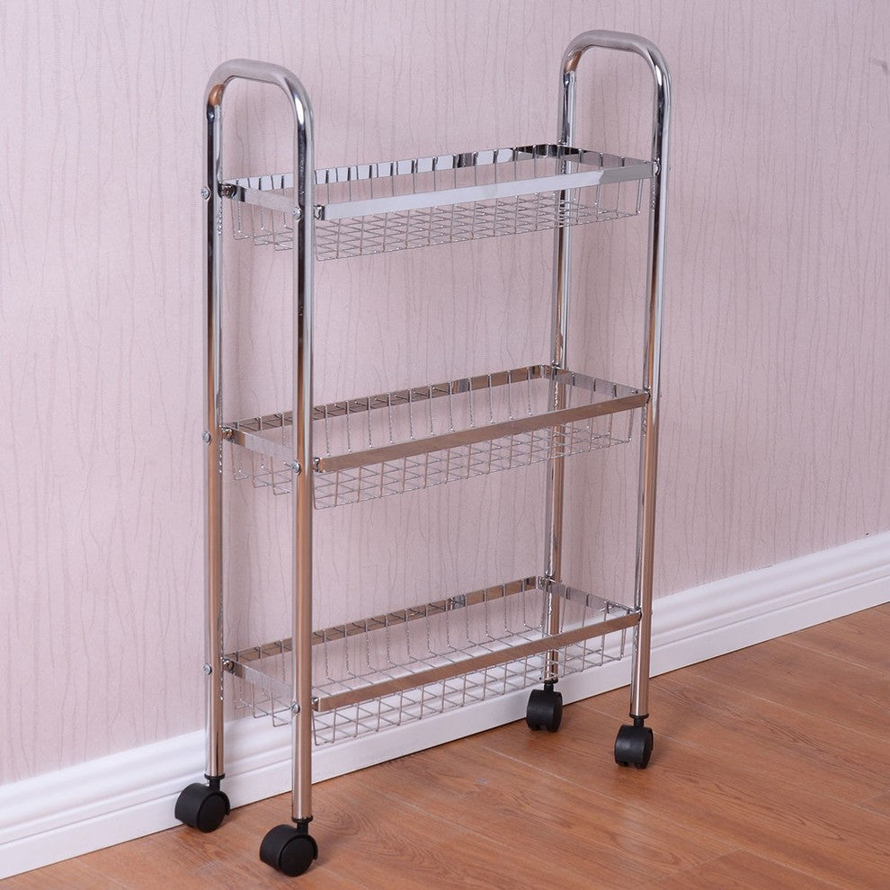 Durable 3-tiers Metal Storage Rack Baskets Shelf