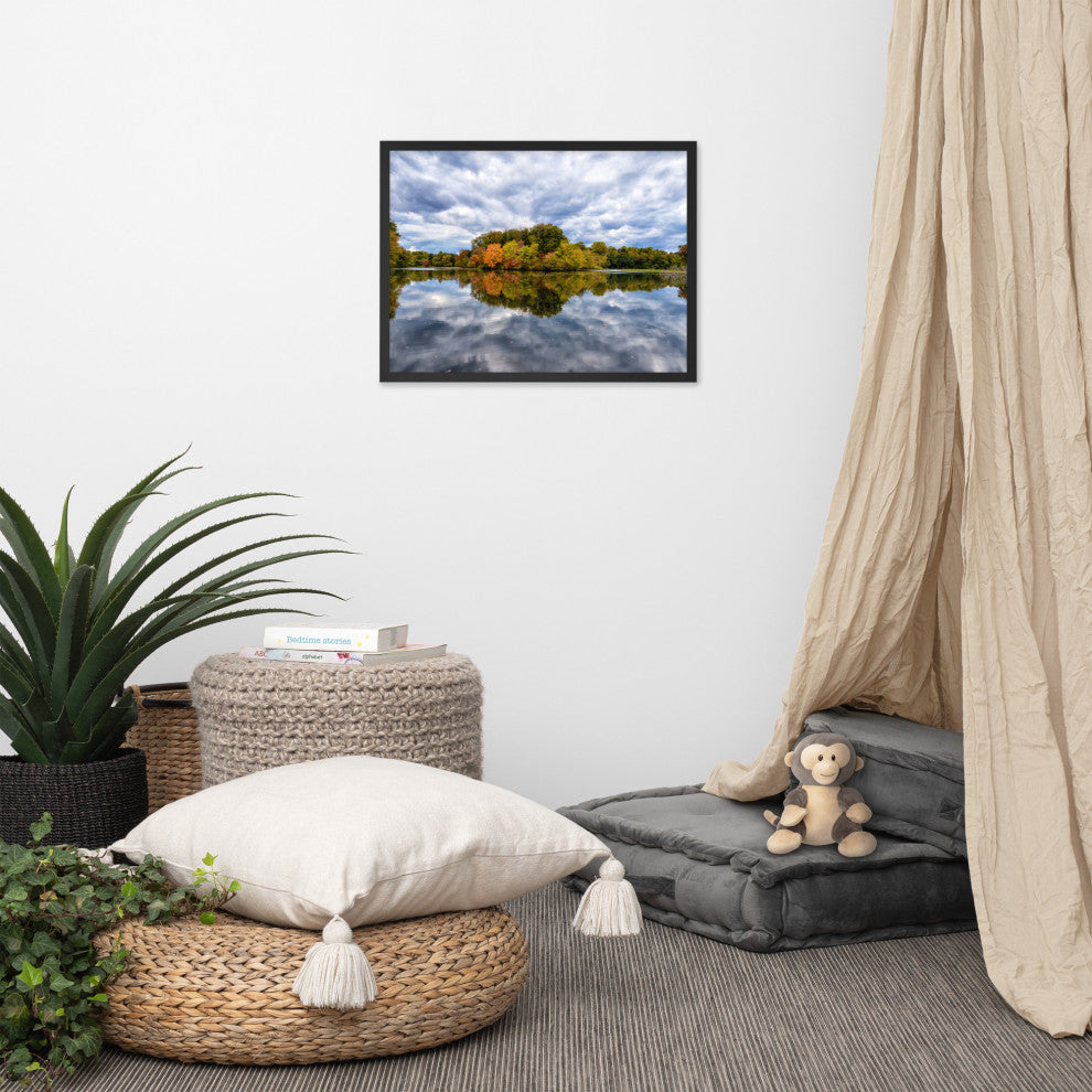 Autumn Reflections Rural Landscape Framed Photo Paper Wall Art Prints, Black, 18" X 24"