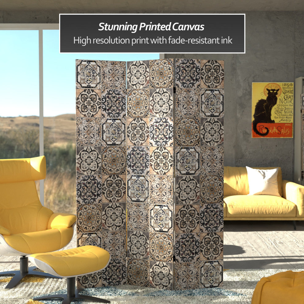 6' Tall Double Sided Victorian Tile Canvas Room Divider