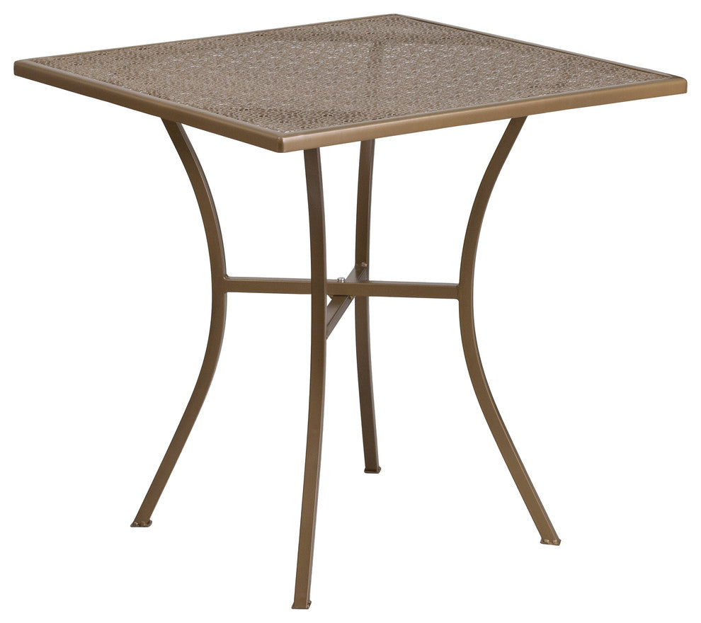 Commercial Grade 28" Square Gold Indoor-Outdoor Steel Patio Table