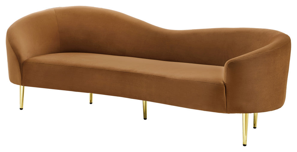 Ritz Velvet Upholstered Sofa, Saddle