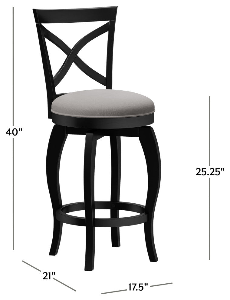 Hillsdale Ellendale Wood Swivel Stool, Curved X-Back, Black, Counter Height