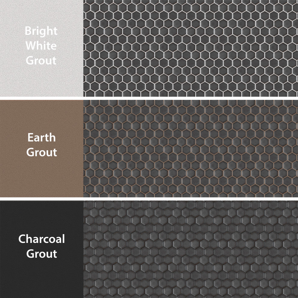 Colmena Hex Porcelain Floor and Wall Mosaic Tile, Matte Gunmetal