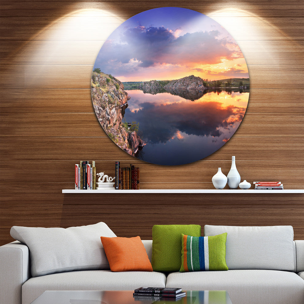 Summer Clouds Reflection, Landscape Photo Round Wall Art, 11"