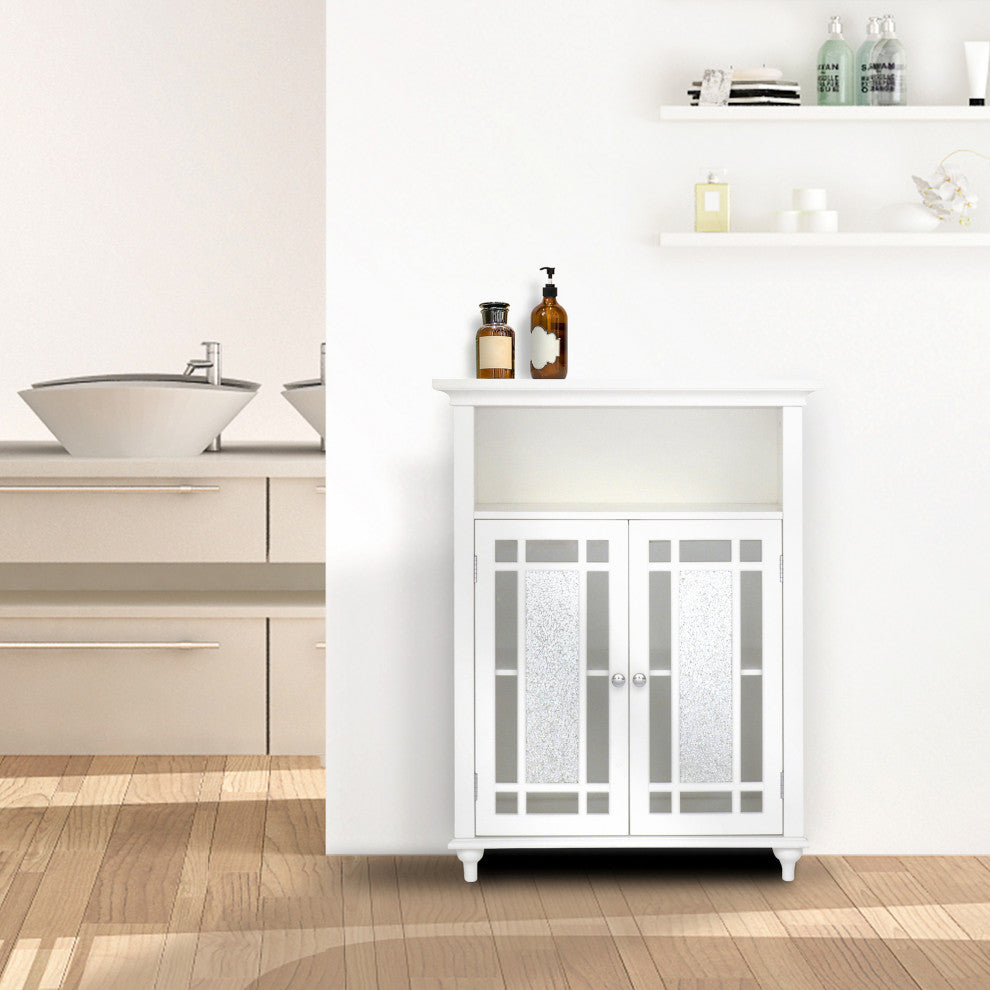 Wooden Bathroom Floor Storage Cabinet, White