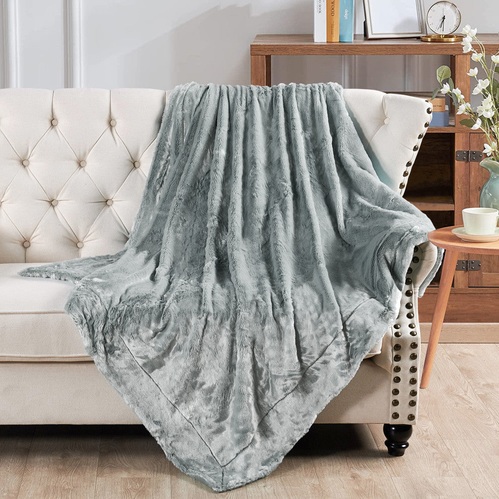 Plain Faux Fur Throw Blanket, String Grey, 60"x80"