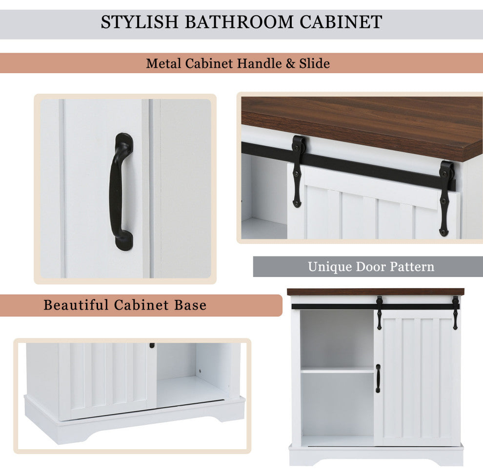 Freestanding Storage Cabinet in White, Sliding Barn Door