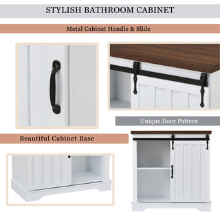 Freestanding Storage Cabinet in White, Sliding Barn Door