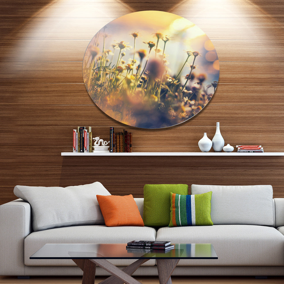 Sunny Meadow Flowers And Grass, Flower Disc Metal Artwork, 36"