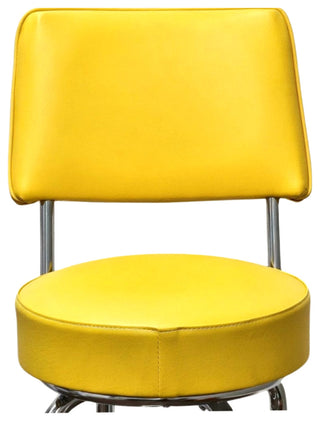 Retro Home Single Ring Upholstered 30" Swivel Bar Stool with Back, Yellow