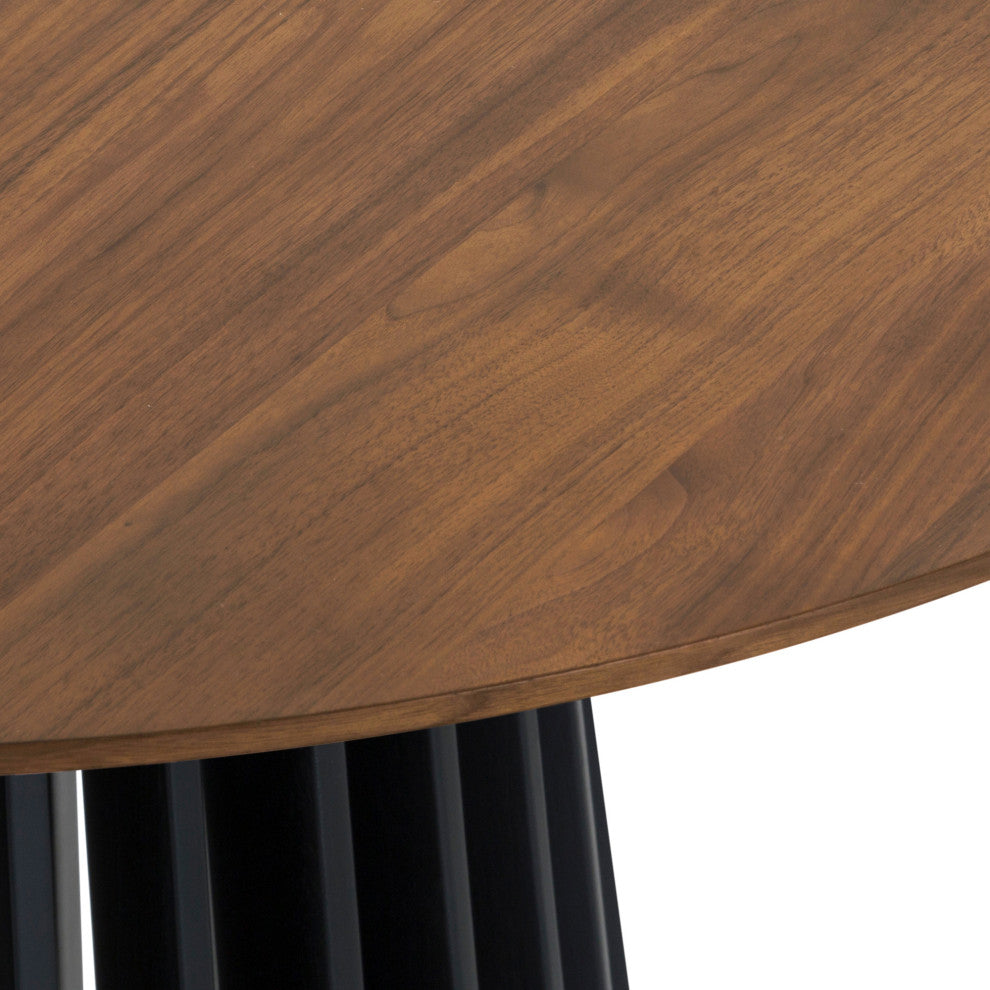 Pasadena Apache 5-Piece Round Dining Set, Walnut & Black Oak Finish Faux Leather