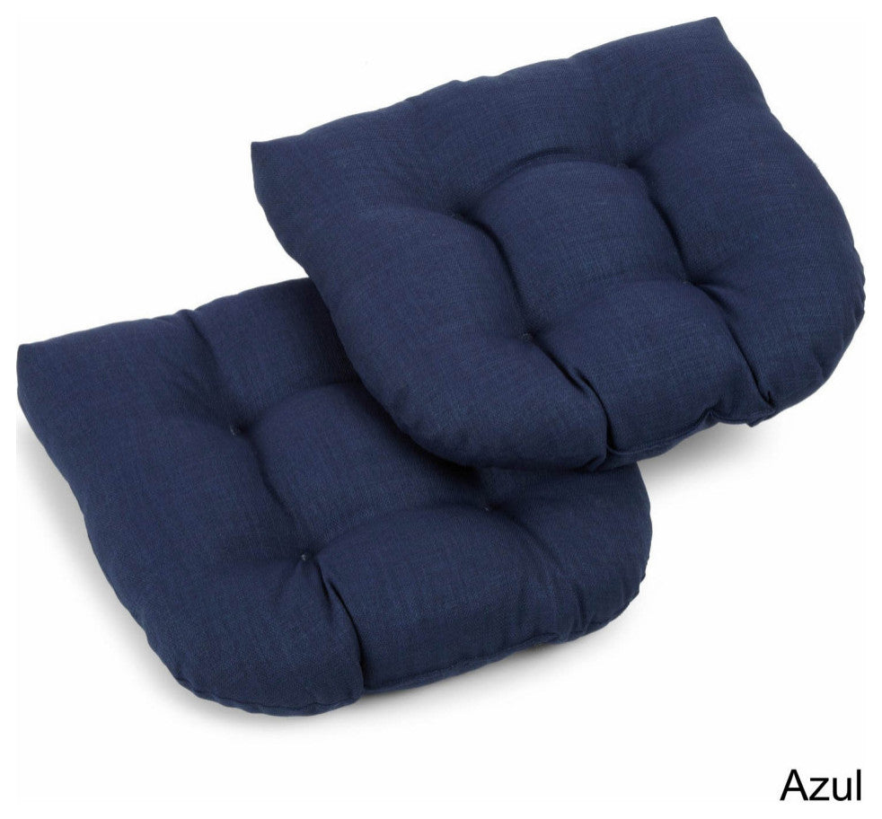 19" U-Shaped Outdoor Tufted Dining Chair Cushion, Set of 2, Azul