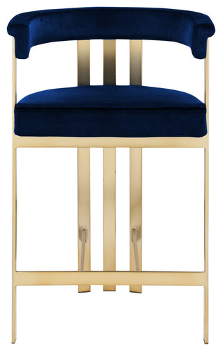 Marcello Upholstered Counter Stool, Navy, Velvet, Brushed Brass