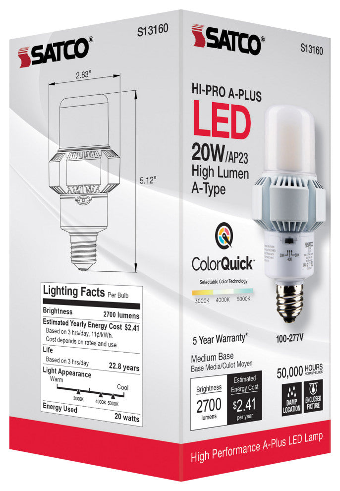 20W, A-Plus 23, LED, CCT Selectable 3K/4K/5K, Medium Base, Type B, Ballast