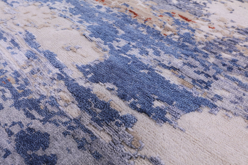 Modern Hand Knotted Wool and Silk Rug 9' 10" X 13' 3" Q7247