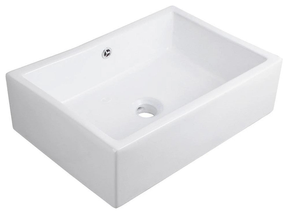 NP-018131 Rectangular White Porcelain Vessel Sink, Overflow Drain Option, Oil Rubbed Bronze