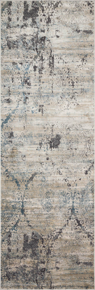Cascade Viscose Polyester Area Rug by Loloi, Taupe/Blue, 2'7"x10'0"