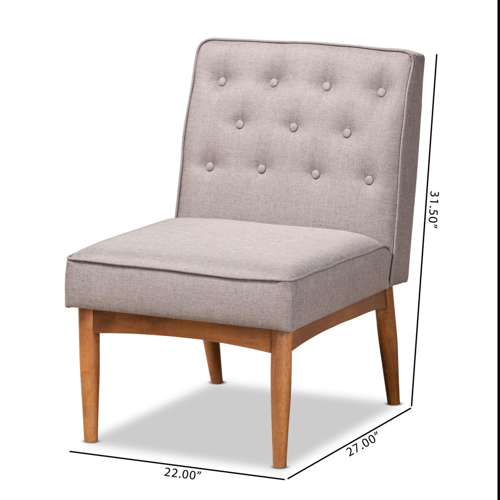 Riordan Mid-Century Modern Gray Fabric Walnut Brown Finished Wood Dining Chair