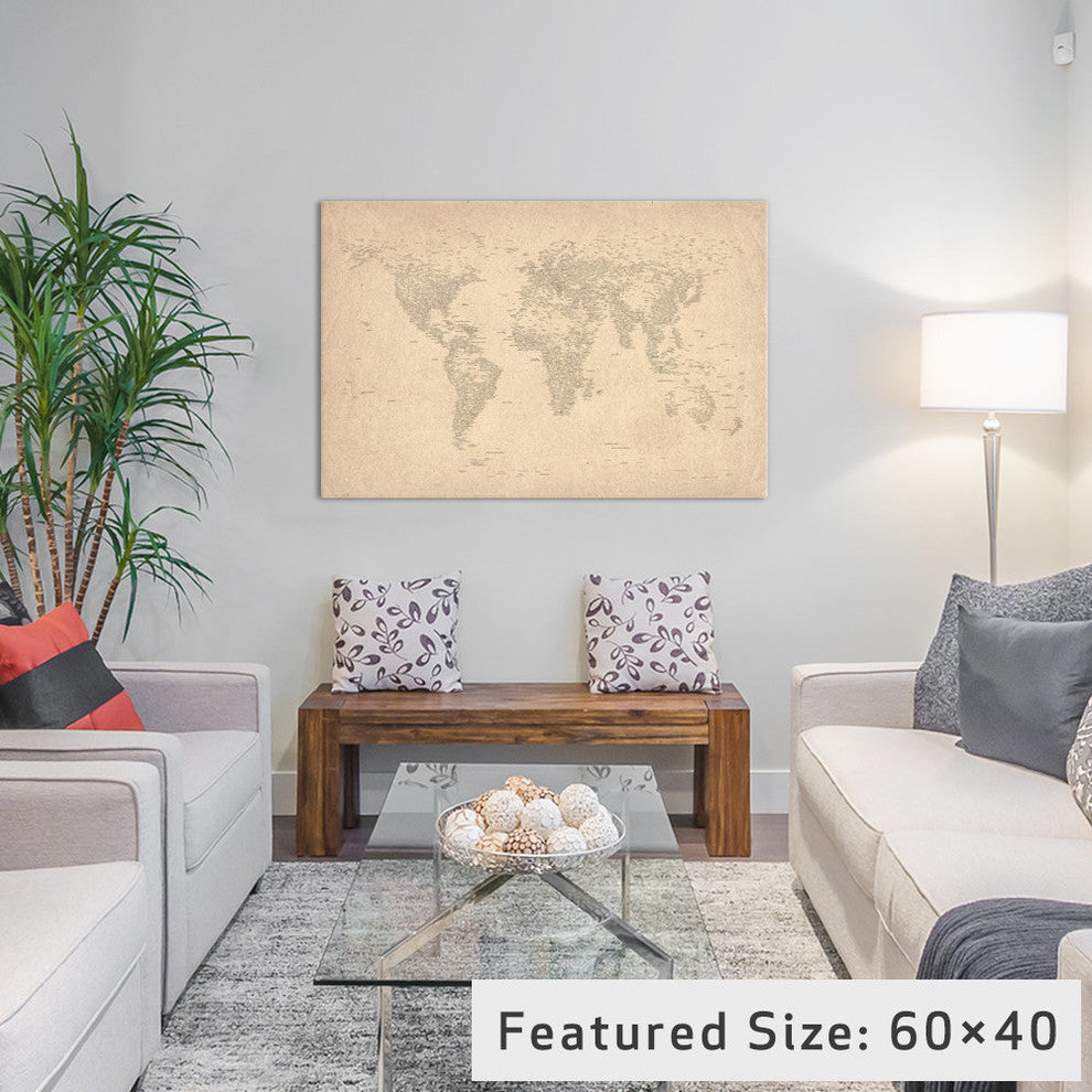 "World Map Of Cities II" Wrapped Canvas Art Print, 18x12x1.5