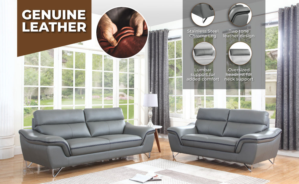 Giuliano Contemporary Premium Leather Match Loveseat Black