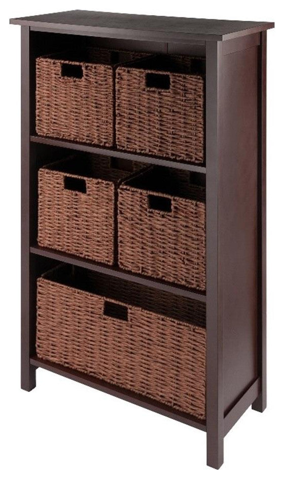 Milan 6-PieceStorage Shelf With 5 Foldable Woven Baskets, Walnut