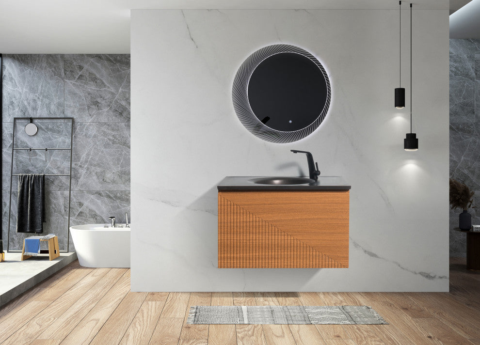 Simon  Wall Mount Vanity With Integrated black Sink, 30"