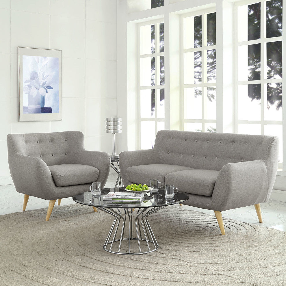 Modern Contemporary Living Room 2-Piece Set, Gray, Fabric, Plywood