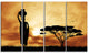 African Woman and Lonely Tree, African Landscape Canvas Print, 48"x28", 4 Panels