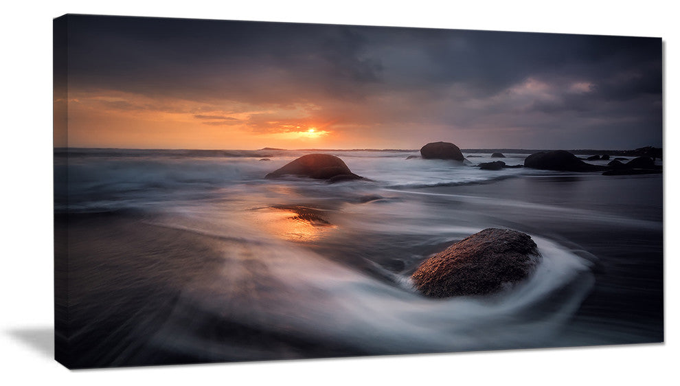 "Sunrise in Burgas Bay Near Atia" Seascape Wall Art, 32"x16"