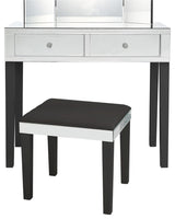 Venecia Mirrored 2-Drawer Vanity Table With Stool Set, Black