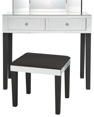 Venecia Mirrored 2-Drawer Vanity Table With Stool Set, Black