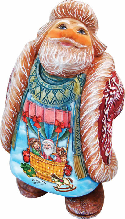 Hand Painted Scenic Balloon Ride Santa Figurine