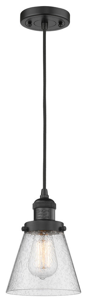 Small Cone 1-Light LED Pendant, Matte Black, Glass: Seedy
