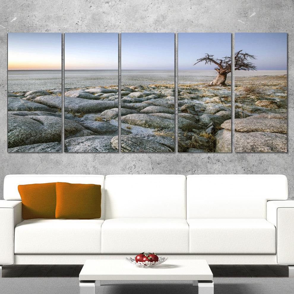 Baobab Tree on Rocky Terrain, Large Landscape Canvas Art, 60"x28", 5 Panels