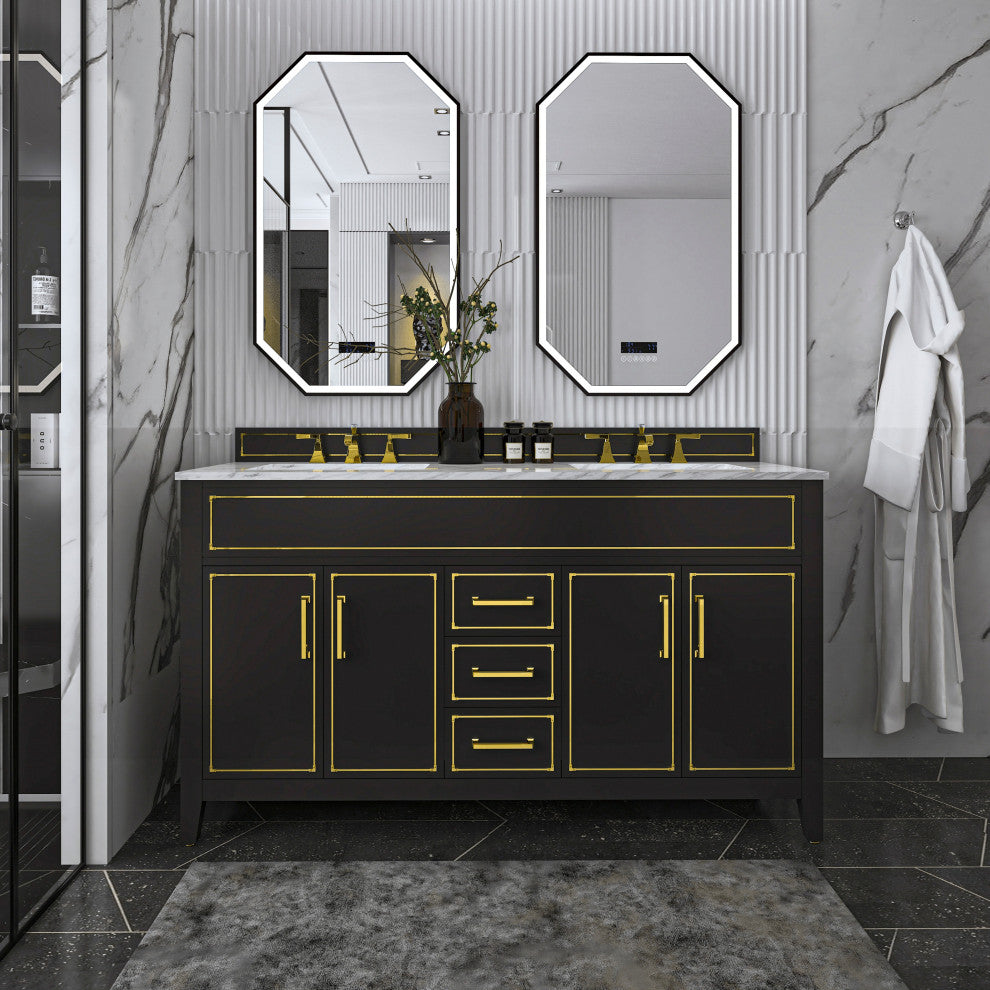 The Monaco Bathroom Vanity, Black Onyx, 60", Double Sink, Freestanding