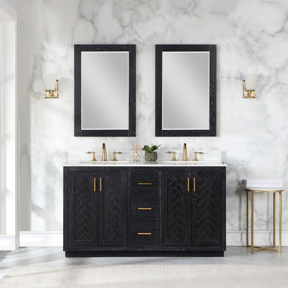 Altair Gazsi Black Oak Bathroom Vanity Set, 60", With Mirror
